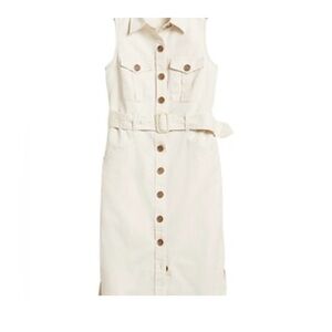 Banana Republic Cream Button-Down Belted Safari Dress
